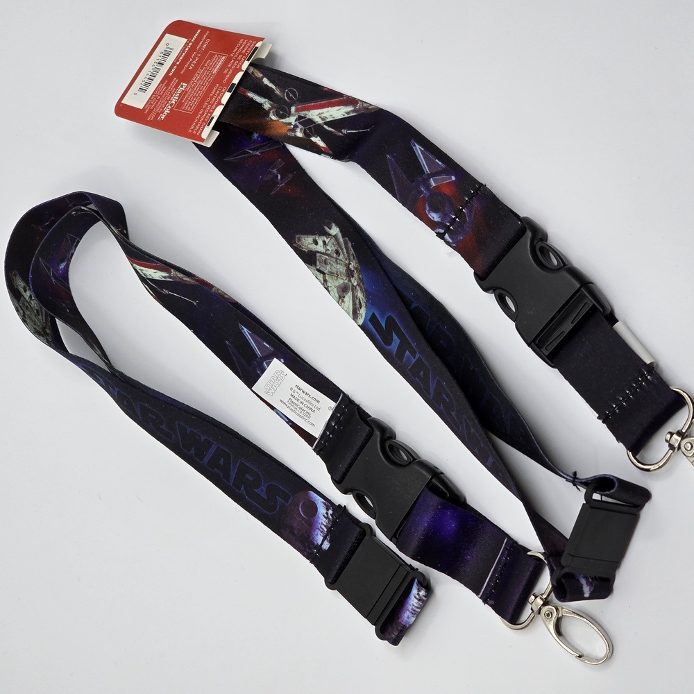2 Star Wars Black Lanyards Featuring Ships Millennium Falcon X-Wing New
